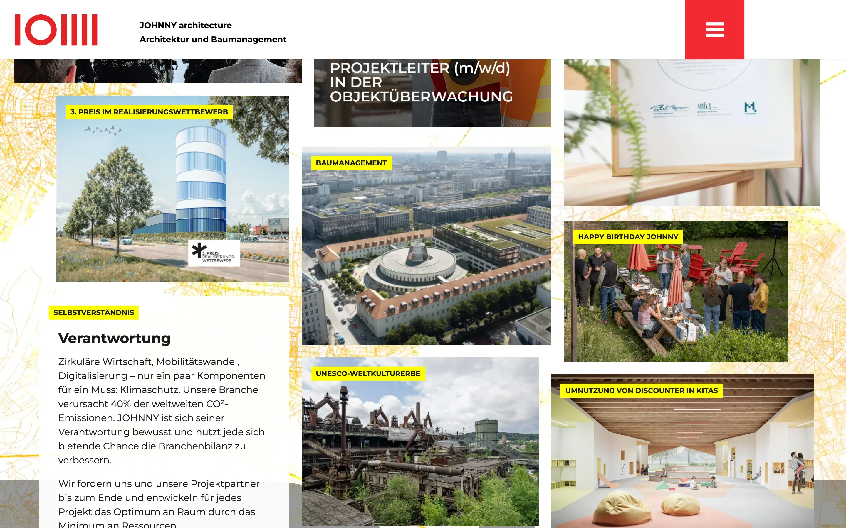 Projektübersicht mit Bildkacheln auf johnny-architecture.de