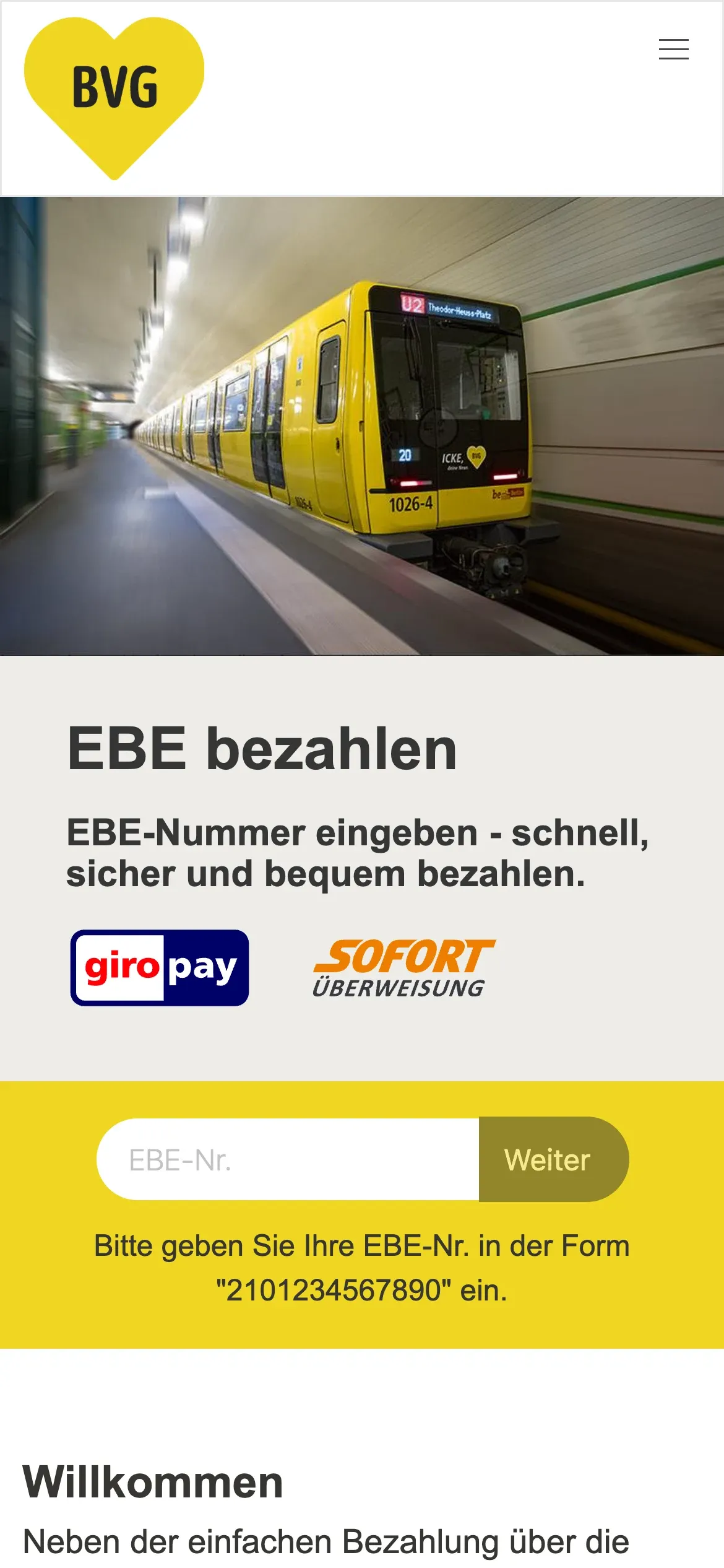 Startseite des BVG-Portals auf dem Smartphone